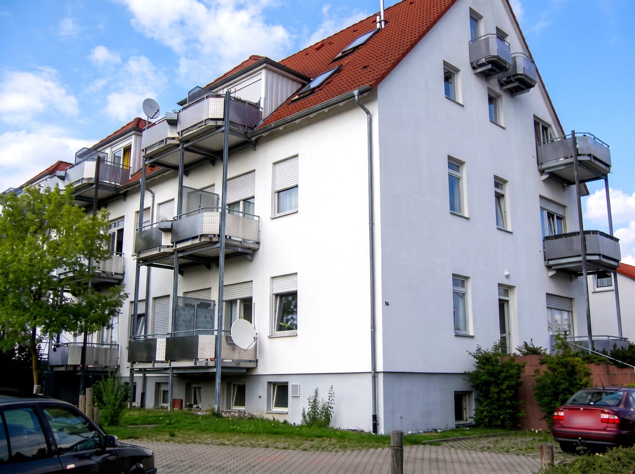 Mehrfamilienhaus in Pfullendorf mit Balkonen und rotem Ziegeldach